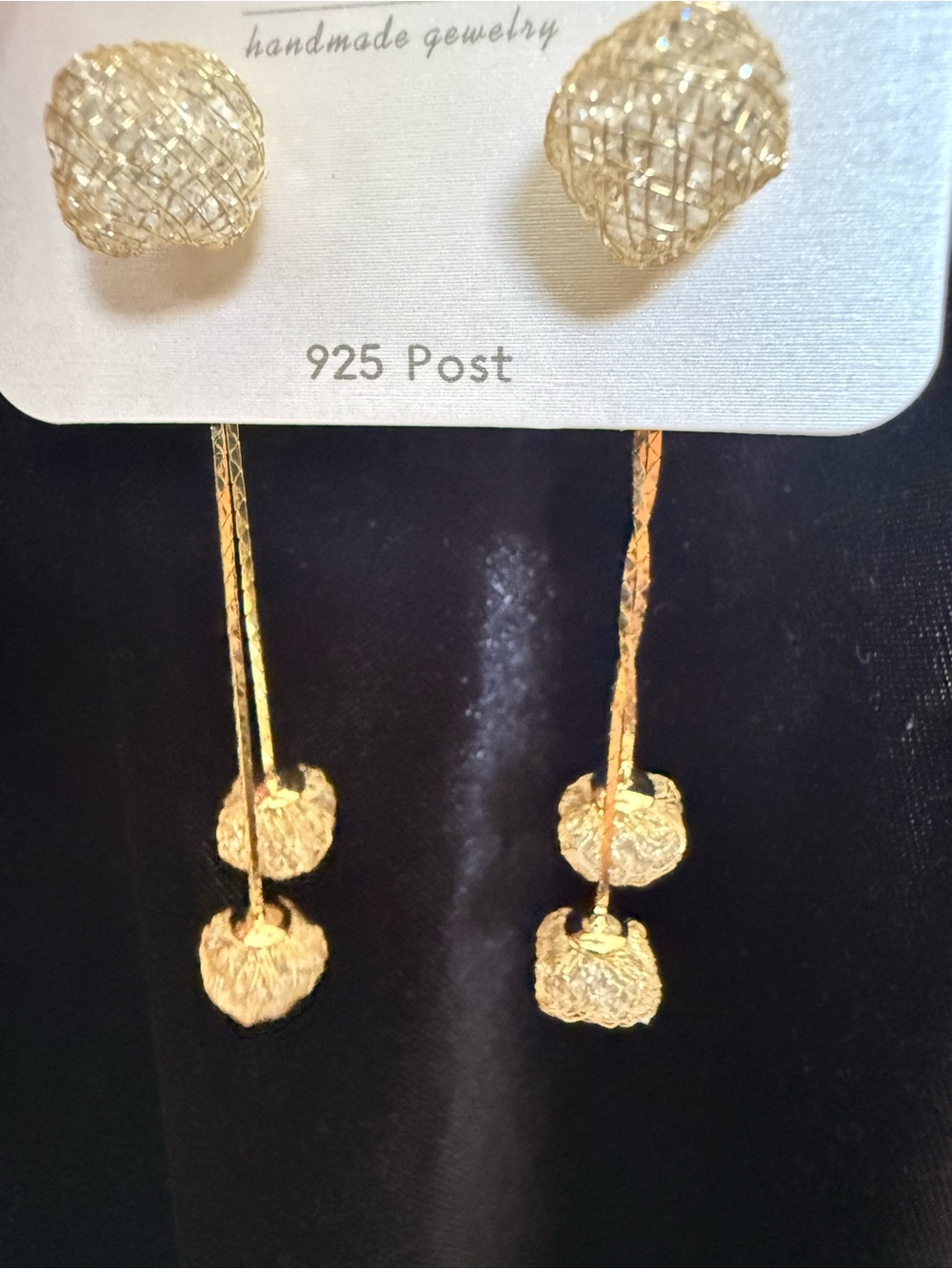 Handmade 925 Post Gold Drop Earrings